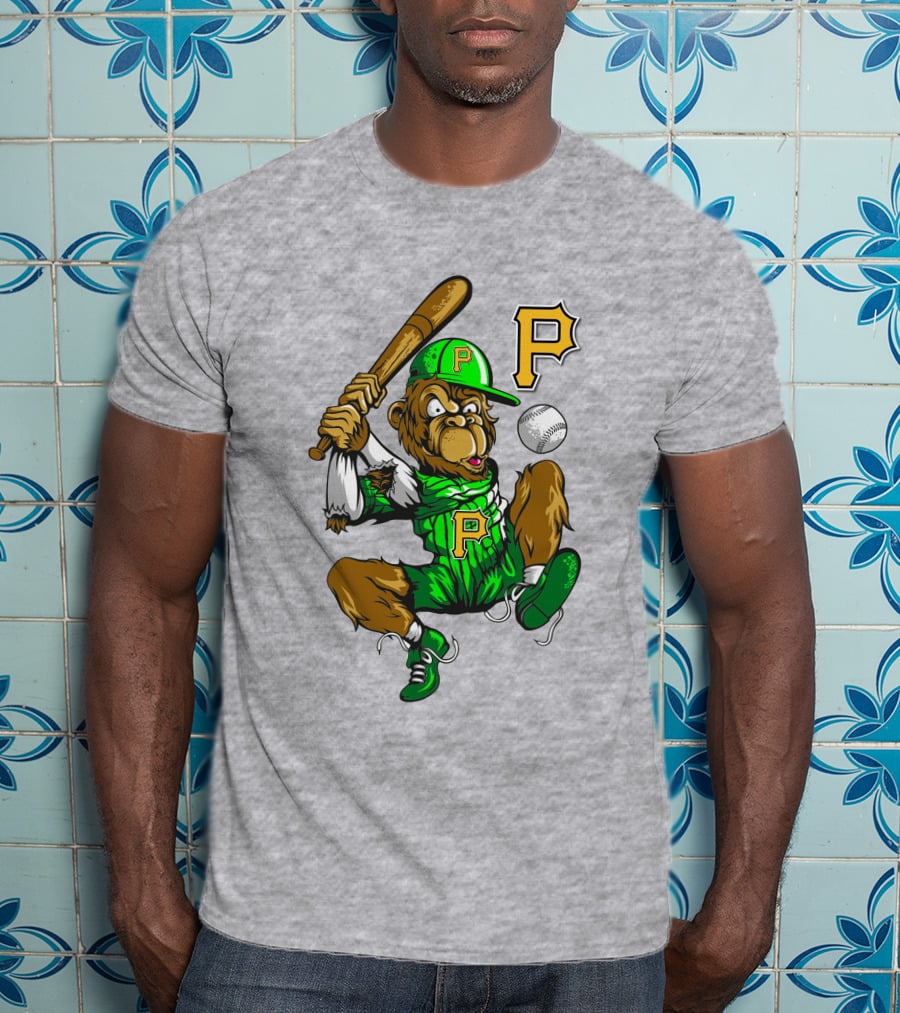 Pittsburgh Pirates P Logo Gorilla Baseball Bat Mascot T-Shirt