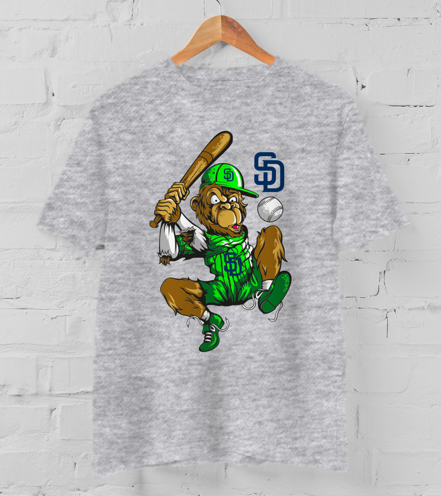 San Diego Padres Baseball Monkey With Cap And Bat T-Shirt