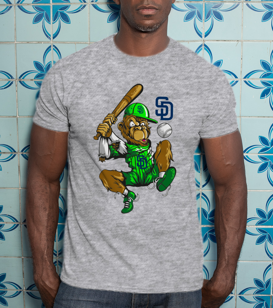 San Diego Padres Baseball Monkey With Cap And Bat T-Shirt