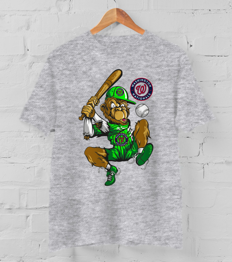 Washington Nationals Home Run Baseball Logo Monkey In Green Uniform T-Shirt