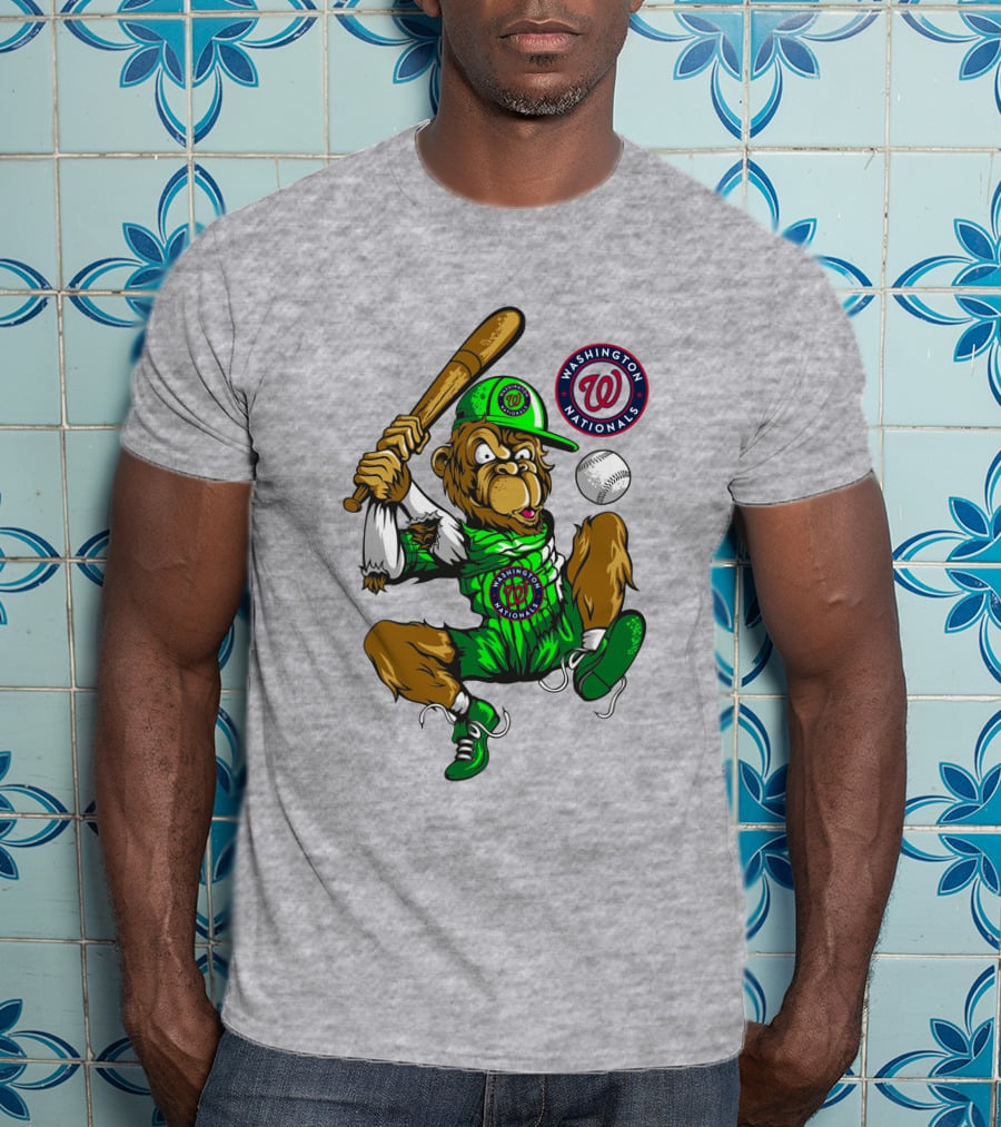Washington Nationals Home Run Baseball Logo Monkey In Green Uniform T-Shirt