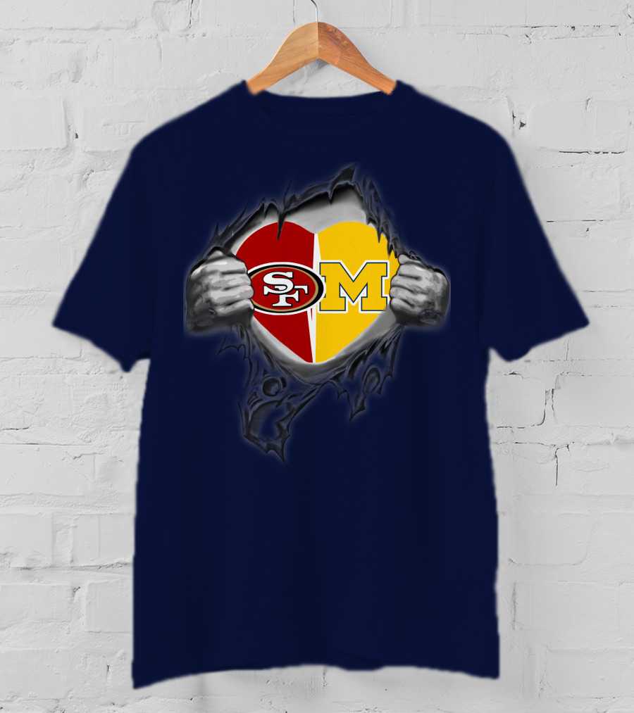 San Francisco 49ers Michigan Wolverines Heart Loyalty Fusion T-Shirt