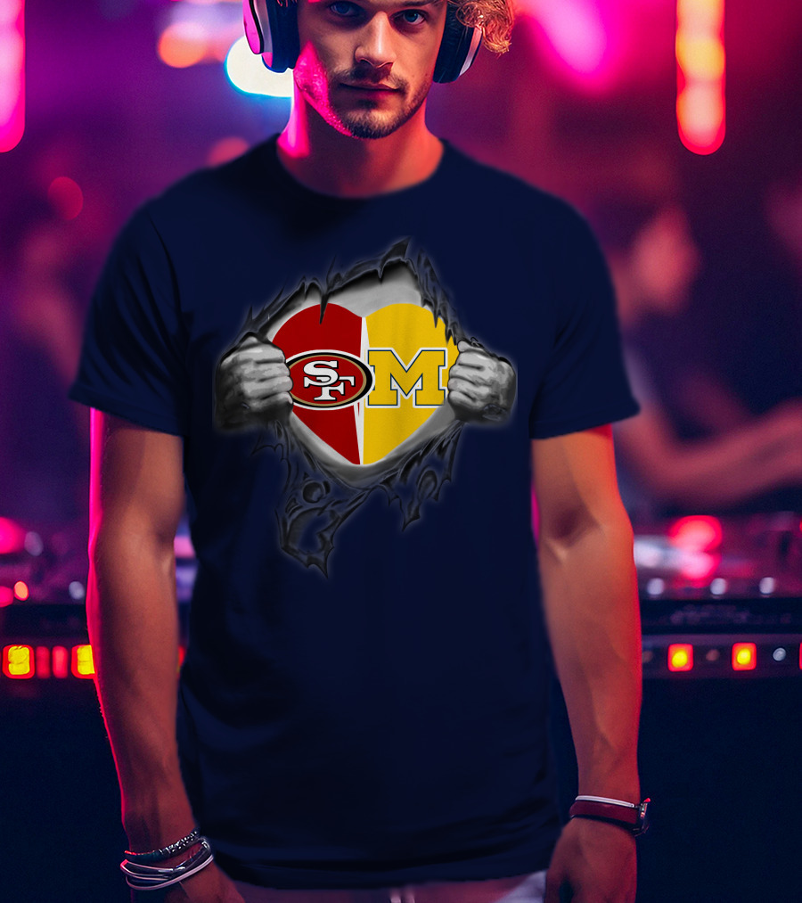 San Francisco 49ers Michigan Wolverines Heart Loyalty Fusion T-Shirt