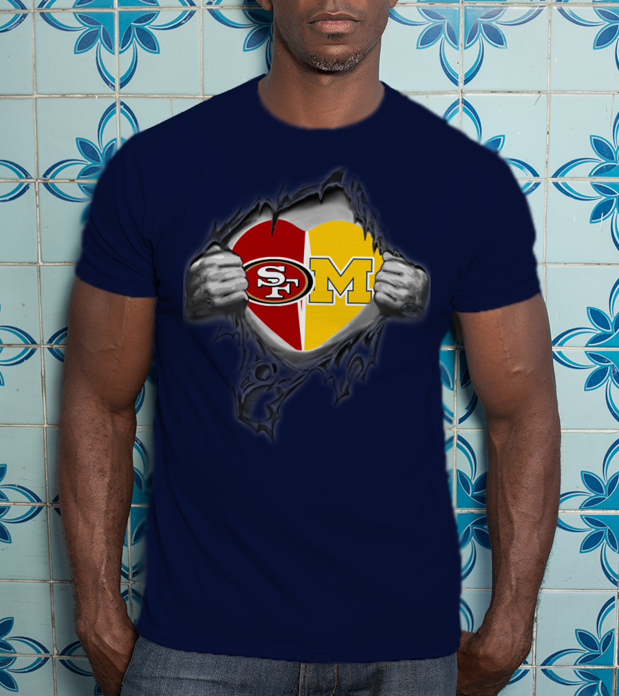 San Francisco 49ers Michigan Wolverines Heart Loyalty Fusion T-Shirt
