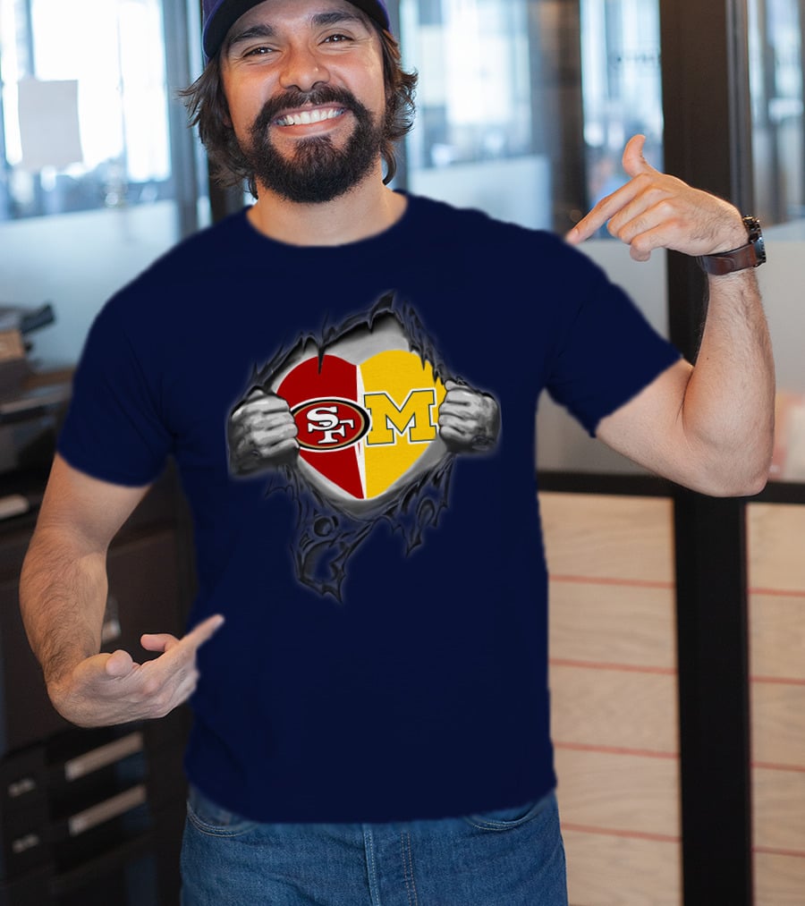 San Francisco 49ers Michigan Wolverines Heart Loyalty Fusion T-Shirt