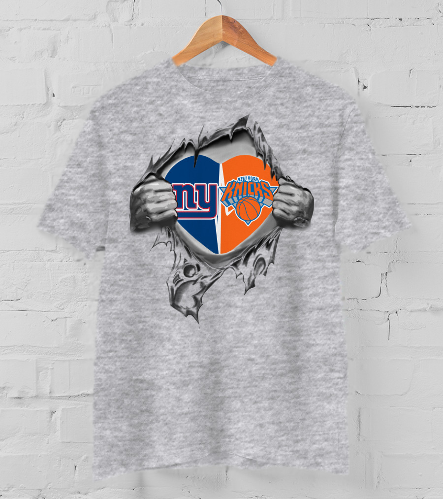 New York Giants New York Knicks Heart T-Shirt