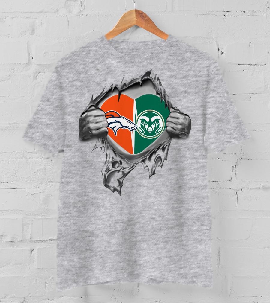 Broncos Colorado State Rams Heart T-Shirt