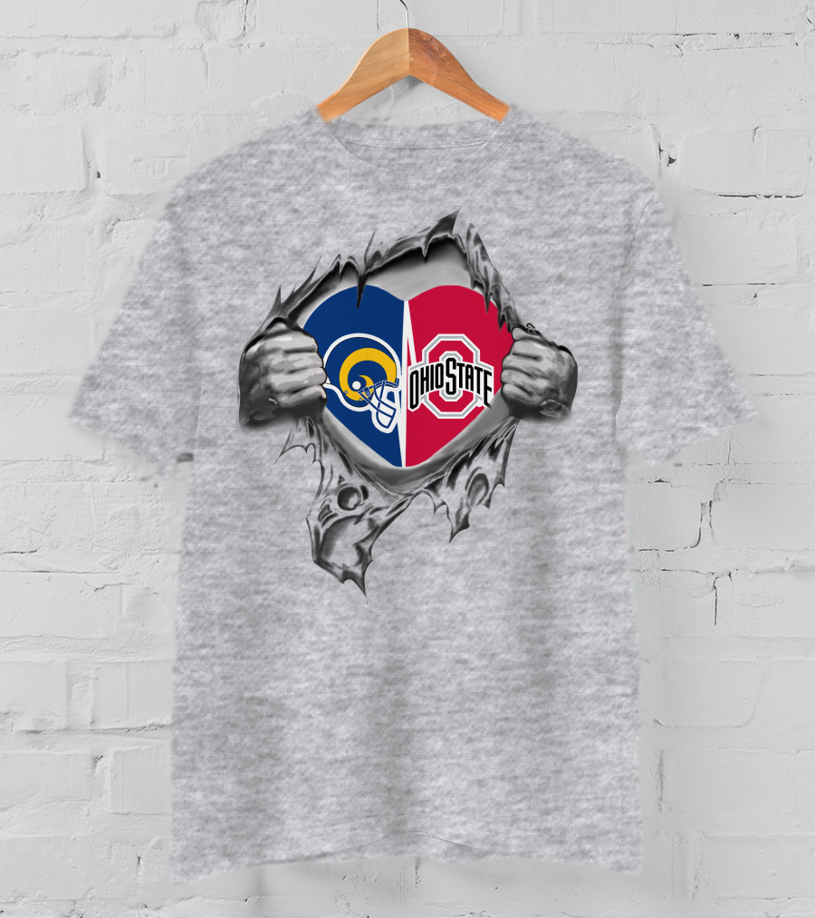 Rams Ohio State Heart Logos Tearing Through Fabric T-Shirt