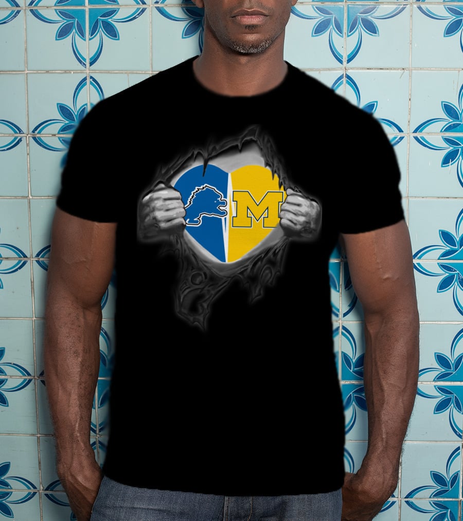 Detroit Lions Michigan Wolverine Heart Fusion T-Shirt