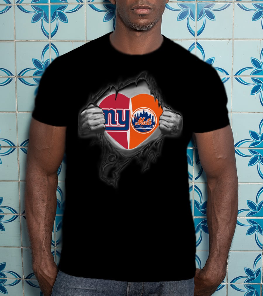 New York Giants Mets Heart Symbol Burst T-Shirt