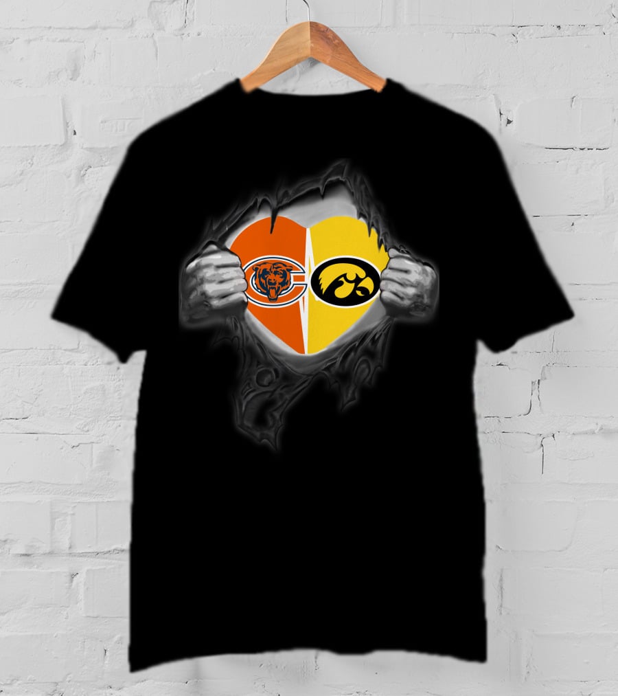 Chicago Bears Iowa Hawkeyes Heart Split Loyalty T-Shirt