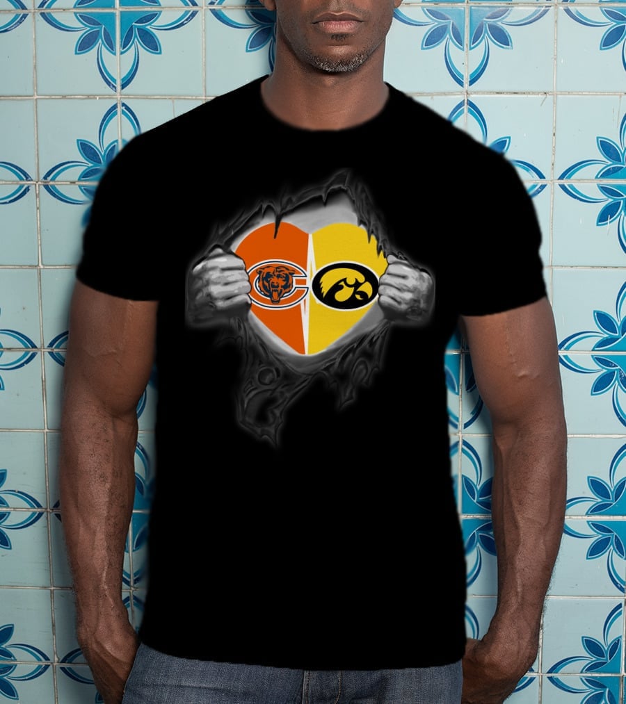 Chicago Bears Iowa Hawkeyes Heart Split Loyalty T-Shirt