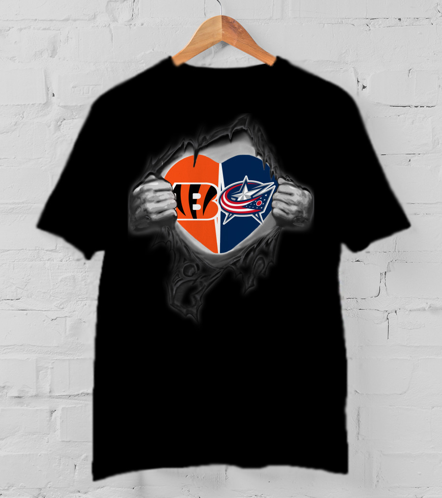 Bengals Columbus Blue Jackets Heart Logo T-Shirt