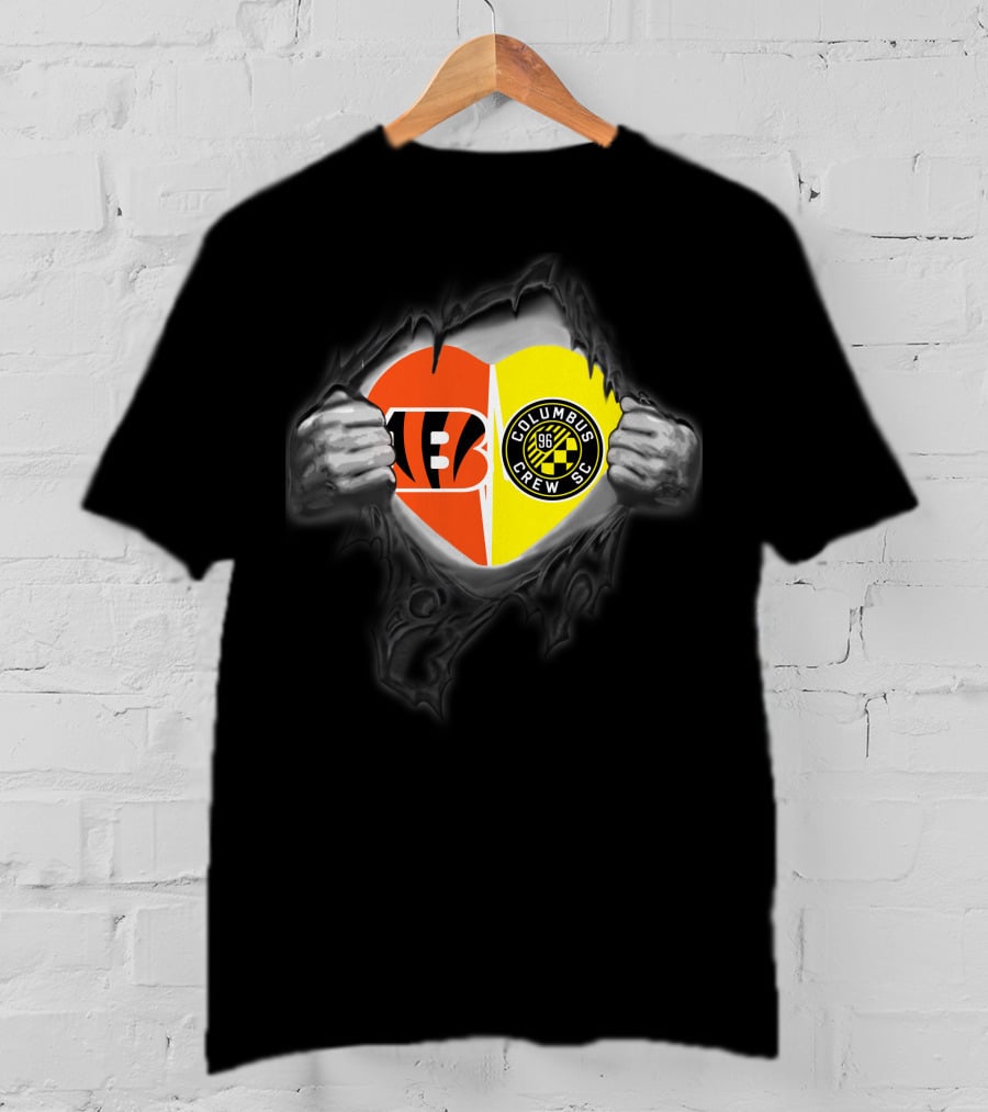 Bengals And Columbus Crew Sc Heart Logo Mashup Bengals Columbus Crew Sc T-Shirt