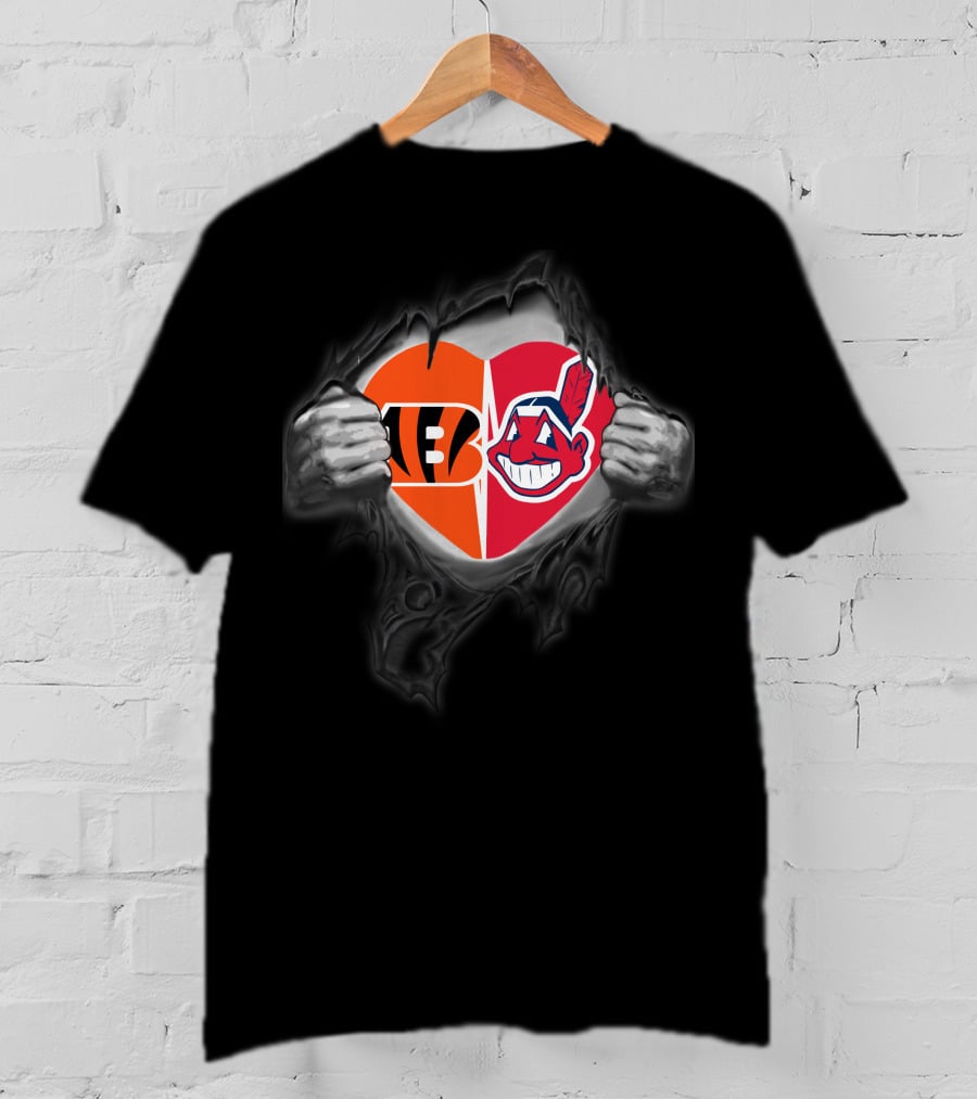 Bengals Indians Heart Split Logo Power Inside Tear T-Shirt