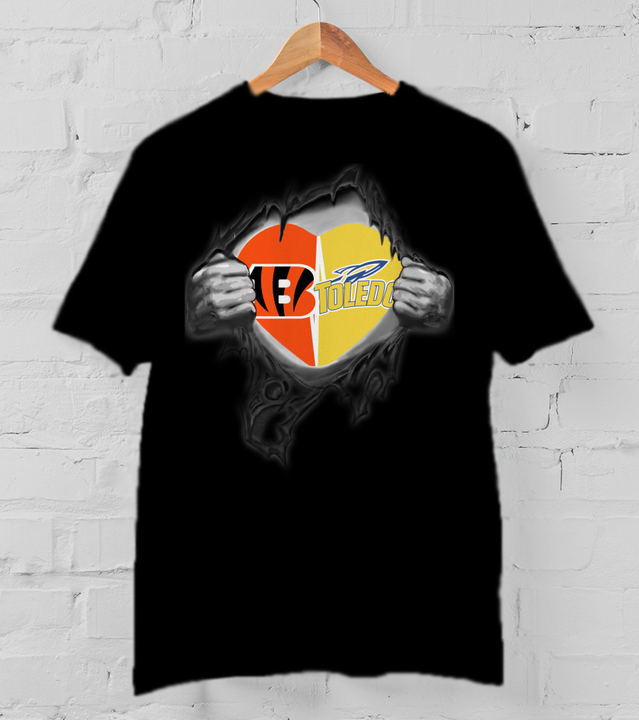 Cincinnati Bengals Toledo Rockets Heart Logo Fusion T-Shirt