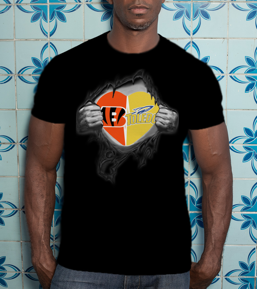 Cincinnati Bengals Toledo Rockets Heart Logo Fusion T-Shirt