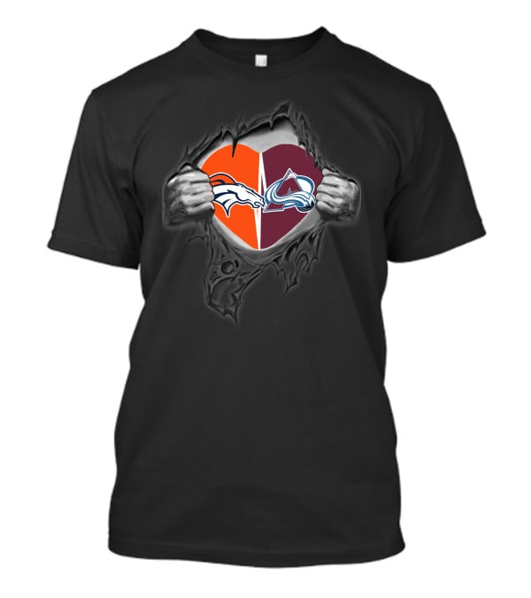 Broncos Colorado Avalanche Heart Logos Fan Passion T-Shirt