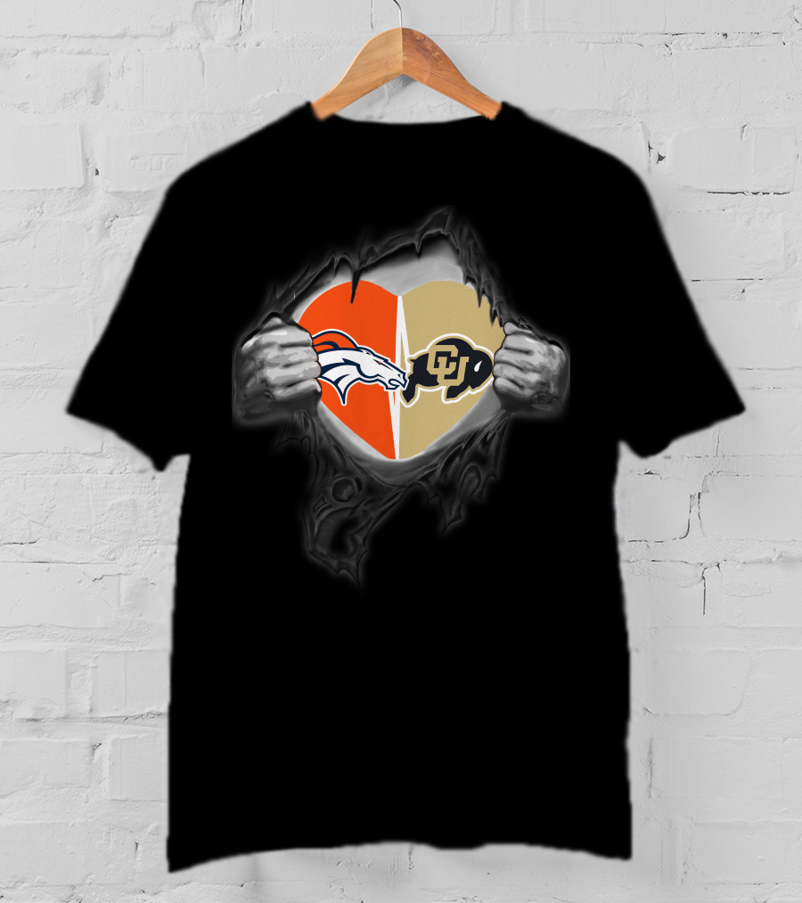 Broncos Colorado Buffaloes Heart Logo Fusion T-Shirt