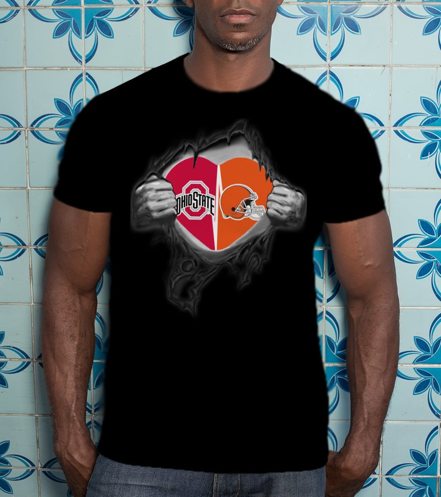 Ohio State Buckeyes Cleveland Browns Heart Logo Combo T-Shirt