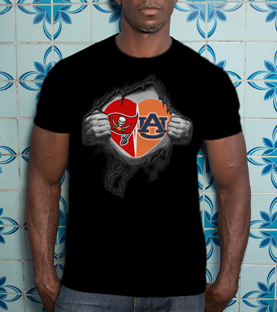 Tampa Bay Buccaneers Auburn Tigers Heart Emblem Peeling Back Layers T-Shirt