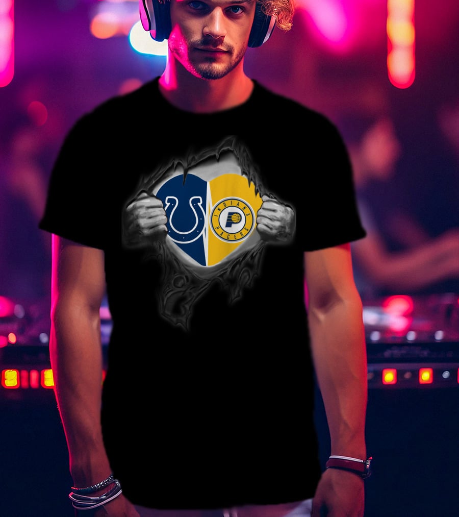 Colts Indiana Pacers Heart Inside Logo Combination T-Shirt