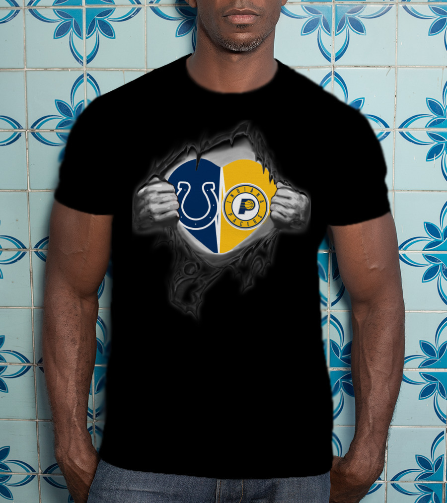 Colts Indiana Pacers Heart Inside Logo Combination T-Shirt