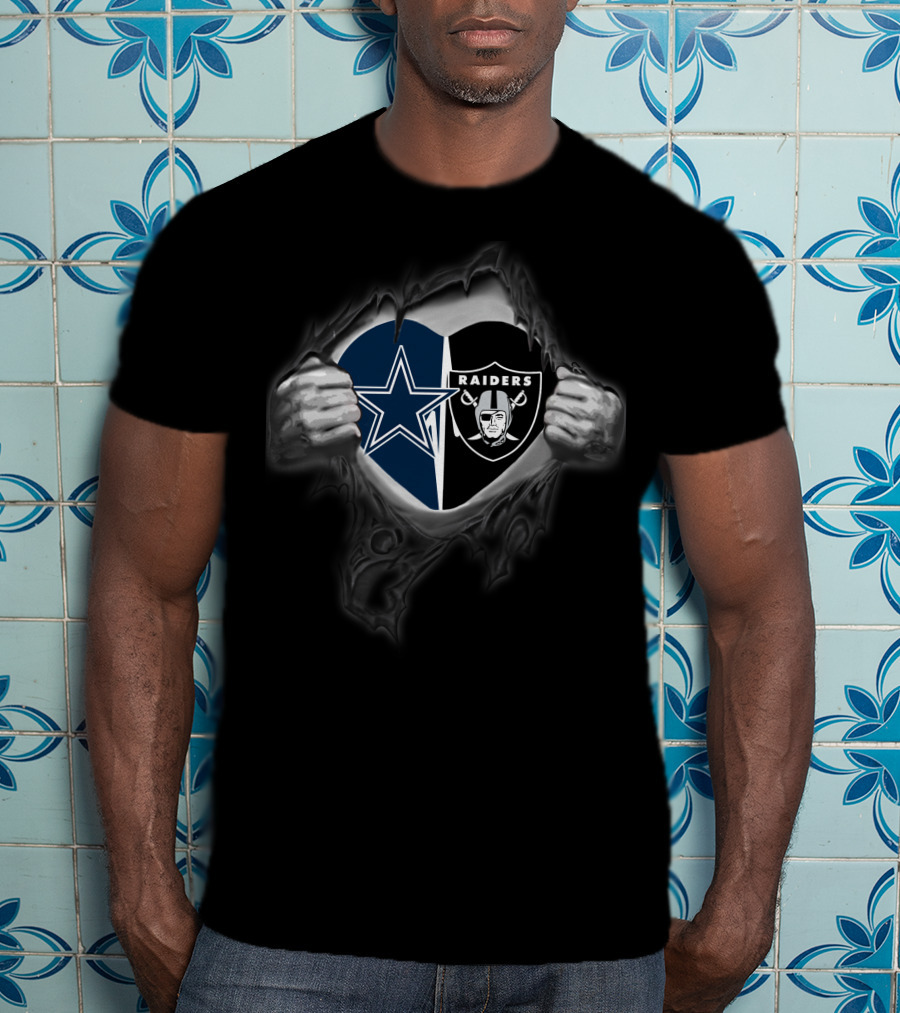 Cowboys Raiders Heart Logo Torn T-Shirt