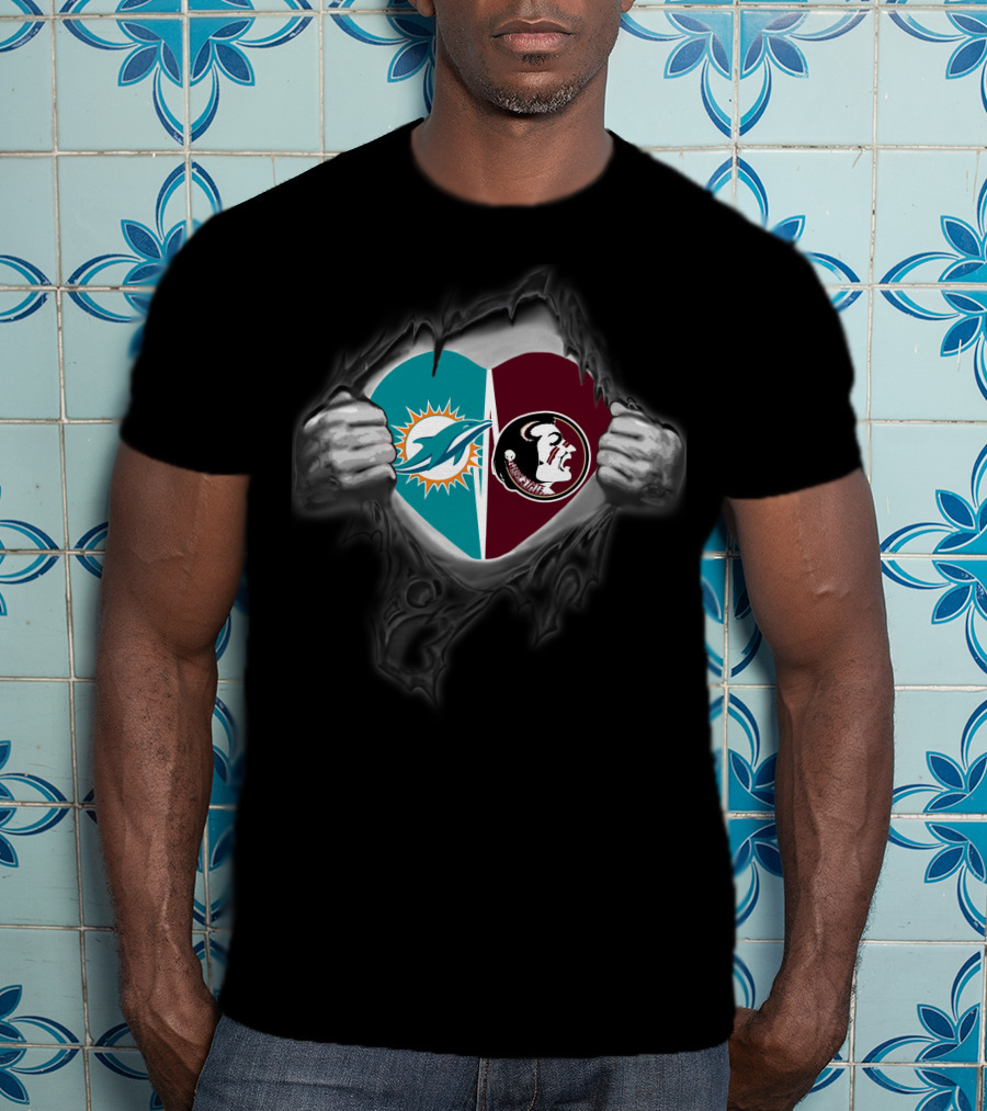 Miami Dolphins FSU Seminoles Heart Symbol Hands T-Shirt