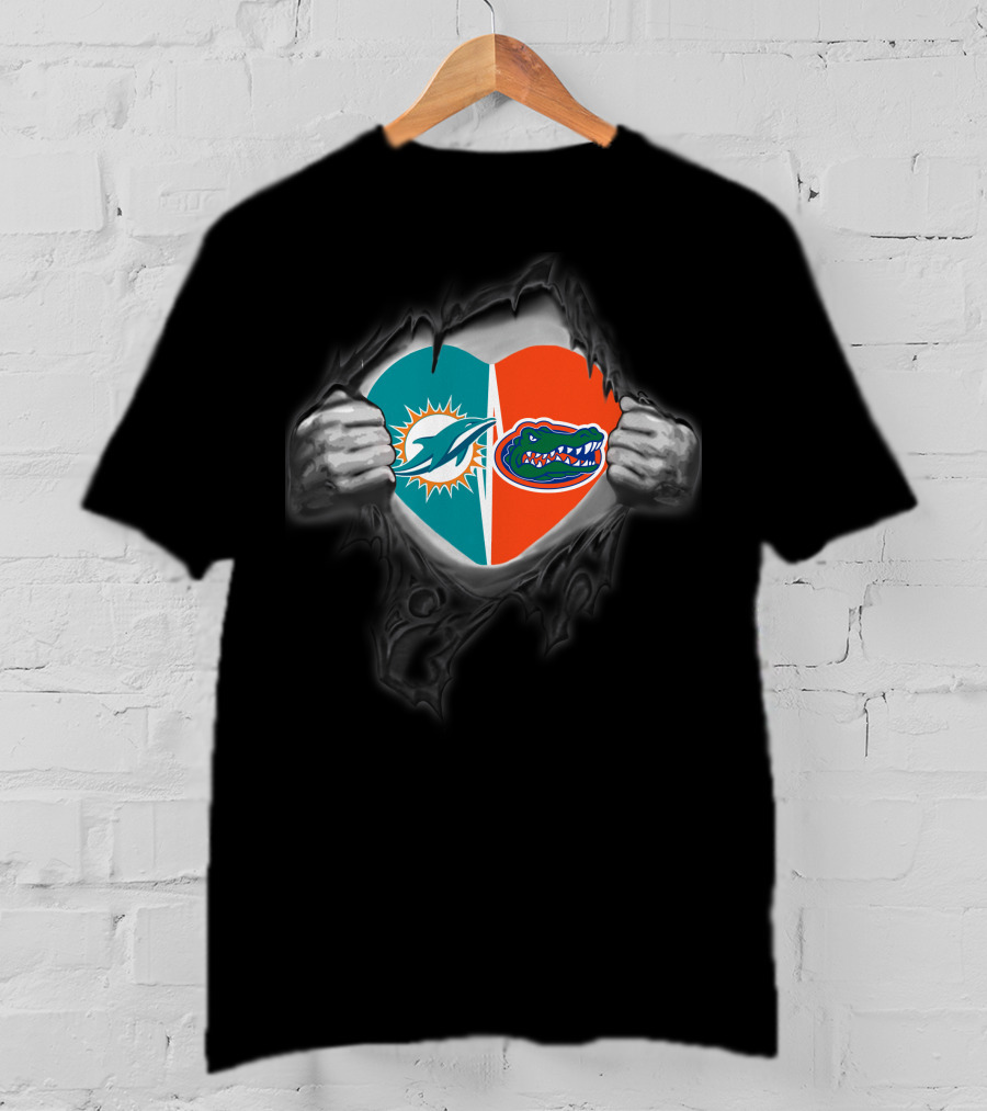 Dolphins Gators Heart Revealing T-Shirt