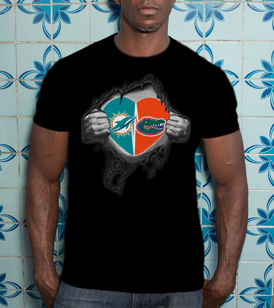 Dolphins Gators Heart Revealing T-Shirt