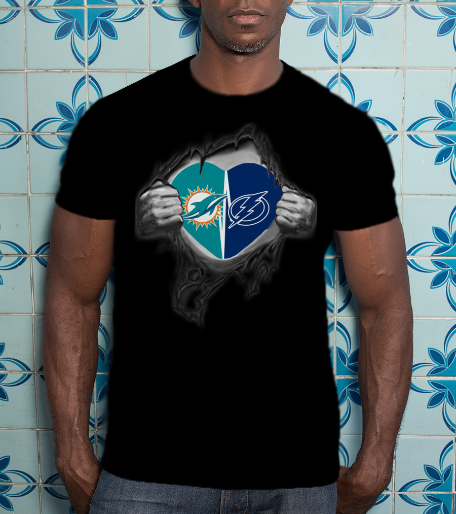 Miami Dolphins Tampa Bay Lightning Heart Unity T-Shirt