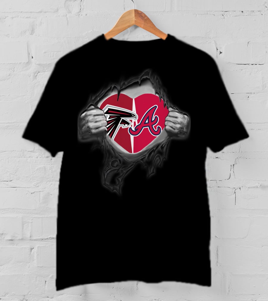Falcons Braves Heart With Logos Inside Ripped Chest T-Shirt
