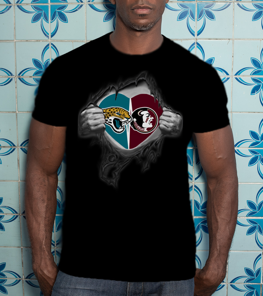 Jaguars Florida State Seminoles Heart Tornчерез T-Shirt