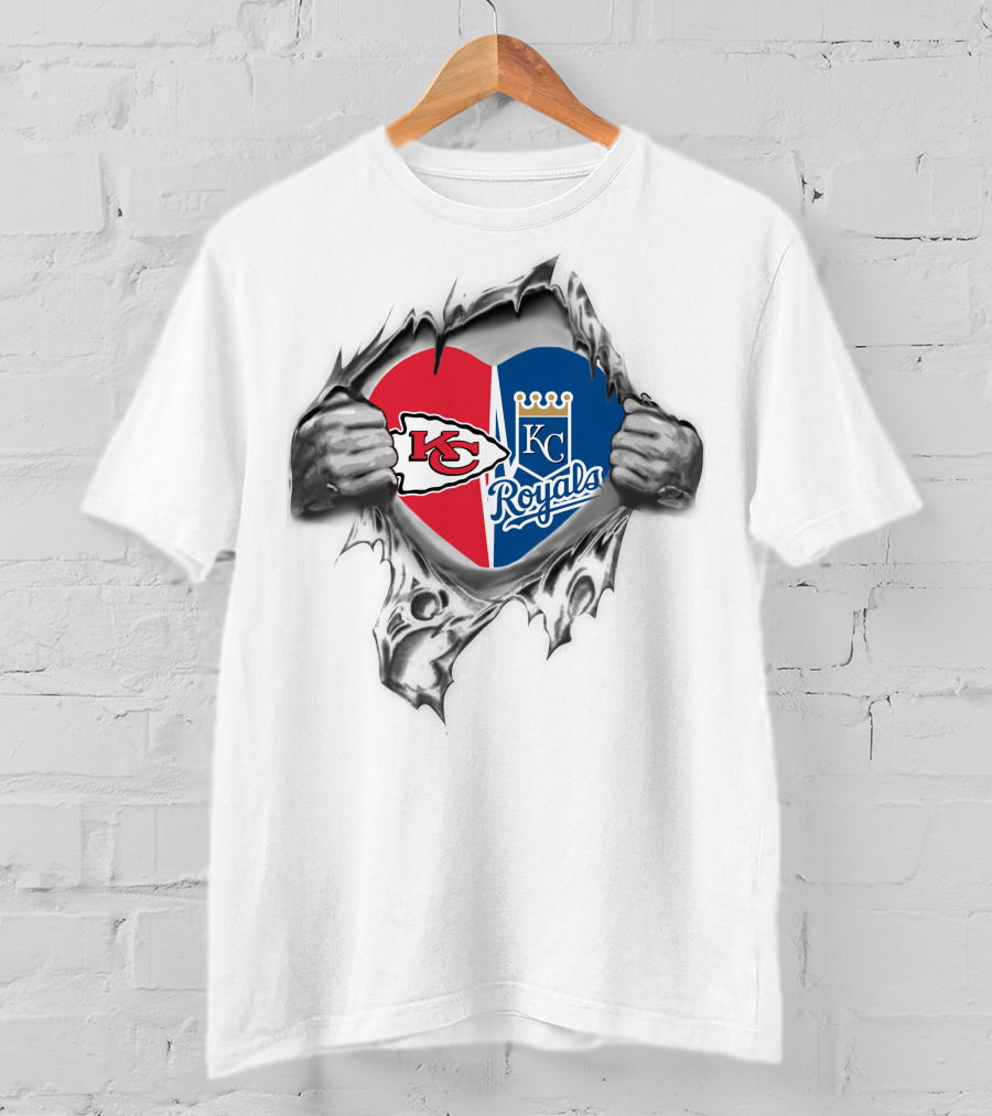 Kansas City Chiefs Royals It's In My Heart Logo Heart Split Chiefs And Royals T-Shirt