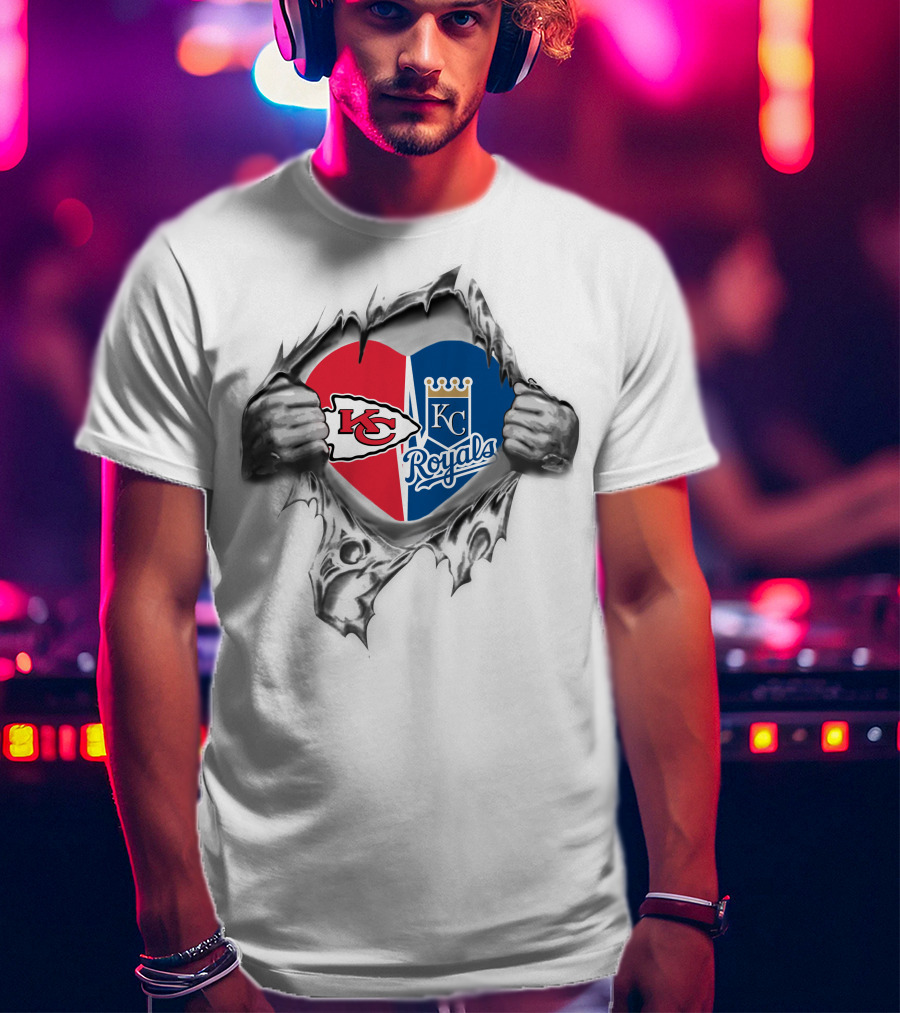 Kansas City Chiefs Royals It's In My Heart Logo Heart Split Chiefs And Royals T-Shirt