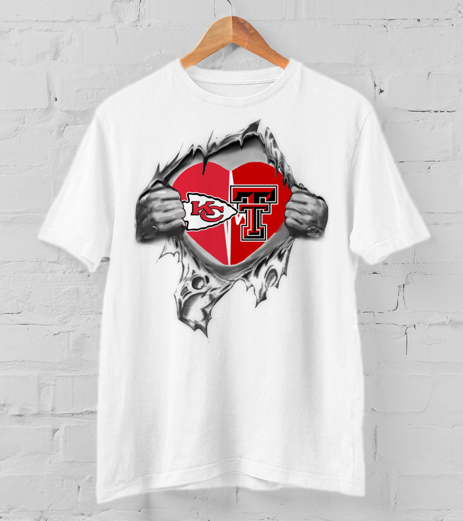 Kansas City Chiefs Texas Tech Heart Logos Torn T-Shirt