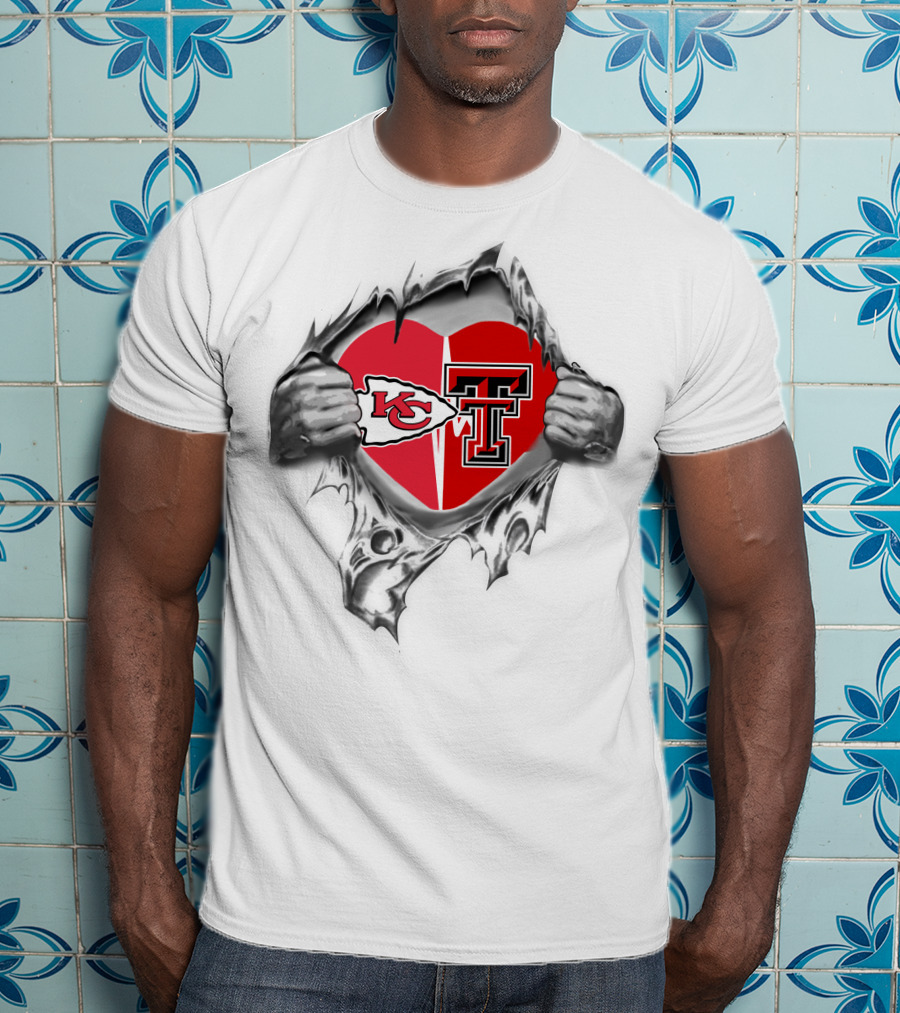 Kansas City Chiefs Texas Tech Heart Logos Torn T-Shirt