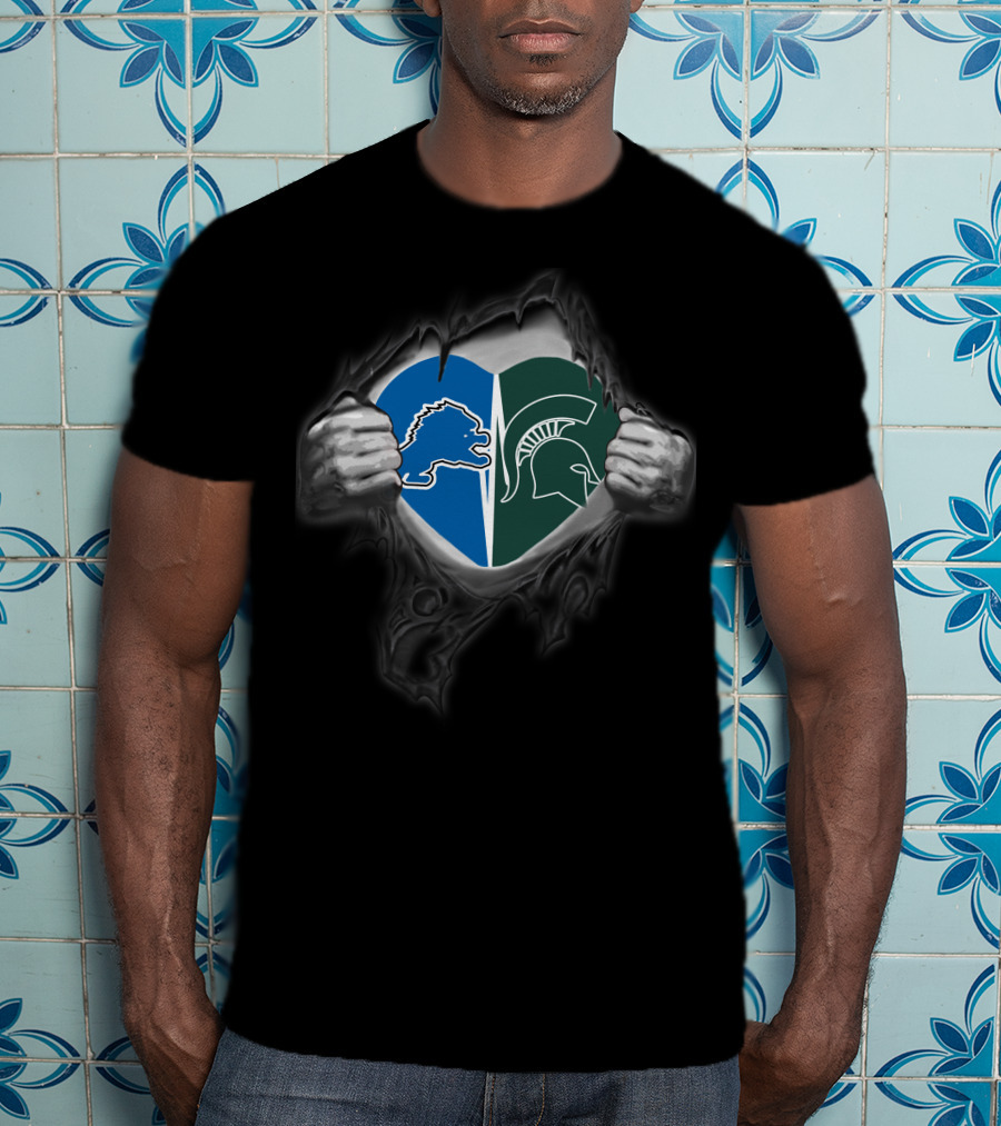 Lions Michigan State Spartans Heart Logo Combination T-Shirt