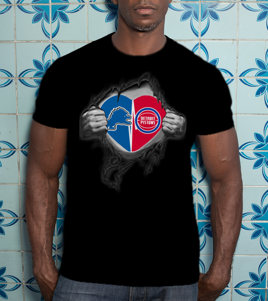 Lions Detroit Pistons Heart T-Shirt