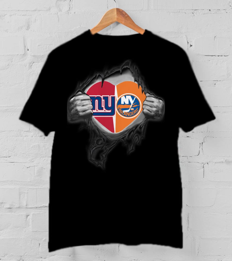 New York Giants NY Islanders Heart Logo Split T-Shirt
