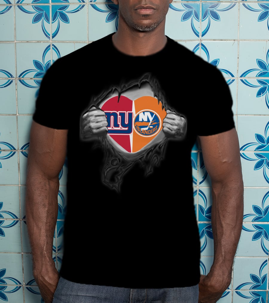 New York Giants NY Islanders Heart Logo Split T-Shirt