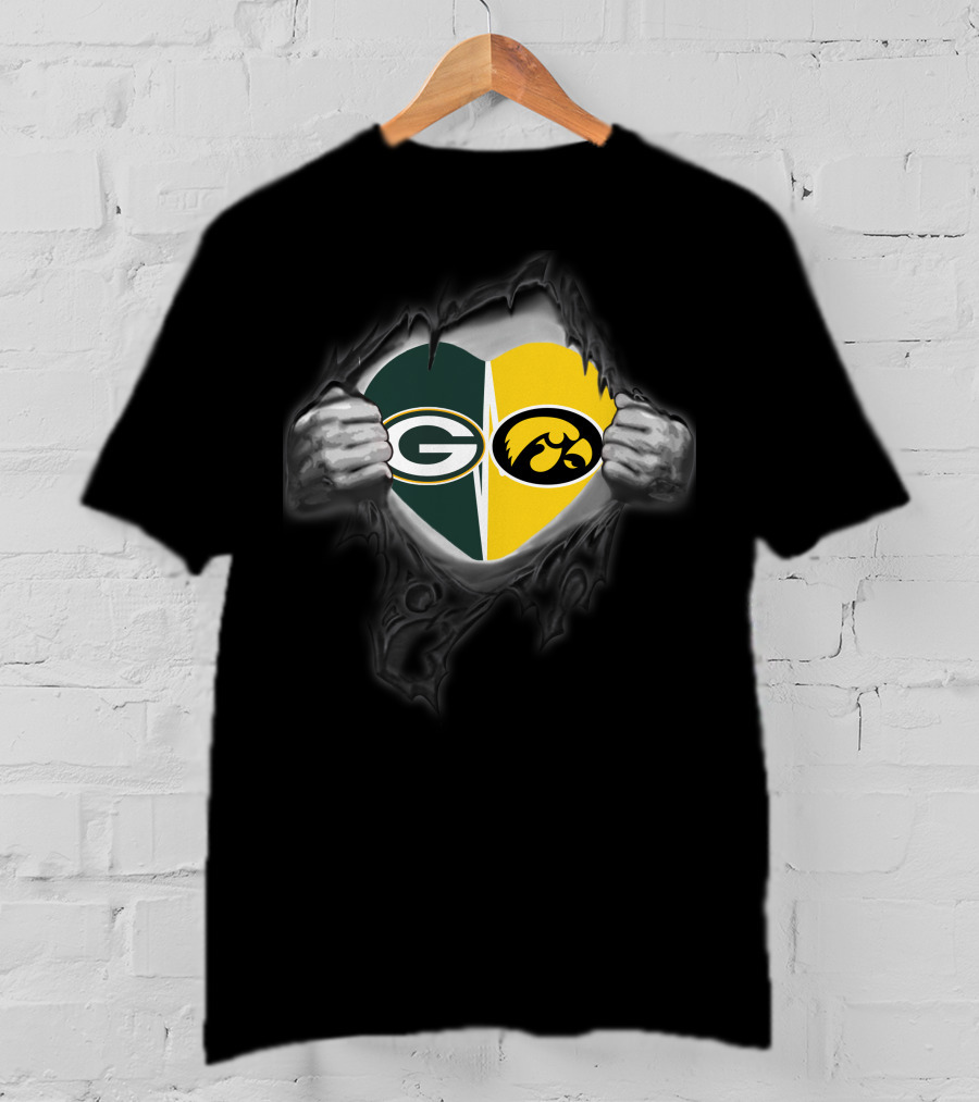 Packers Iowa Hawkeyes Heart Logo Tear T-Shirt