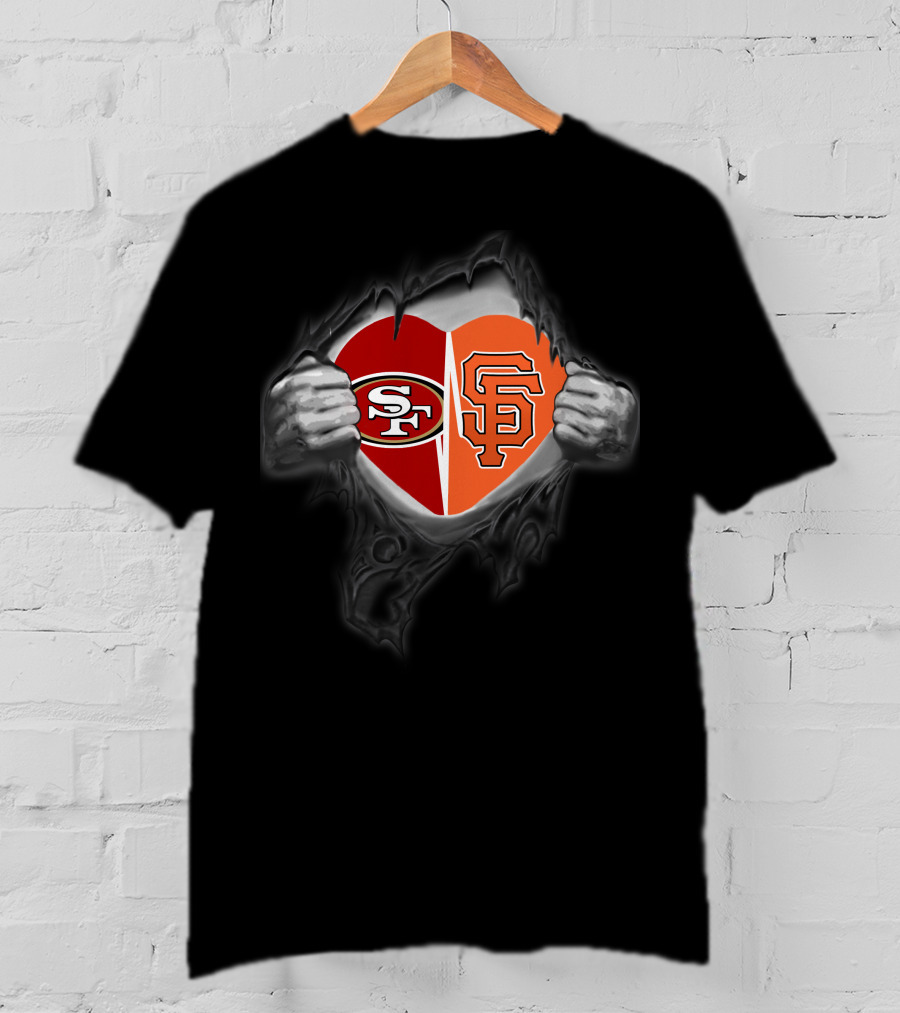 Sf 49ers Giants Heart Logo Fusion T-Shirt