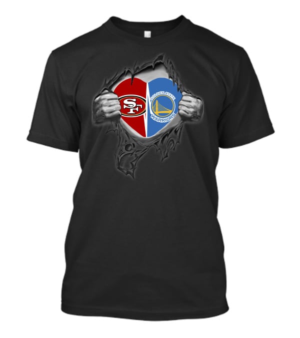 Sf 49ers Golden State Warriors Heart Logo Tear Effect T-Shirt