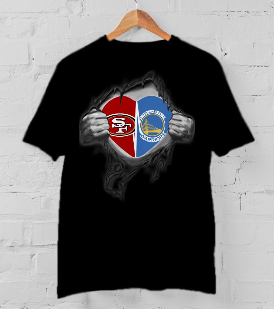 Sf 49ers Golden State Warriors Heart Logo Tear Effect T-Shirt