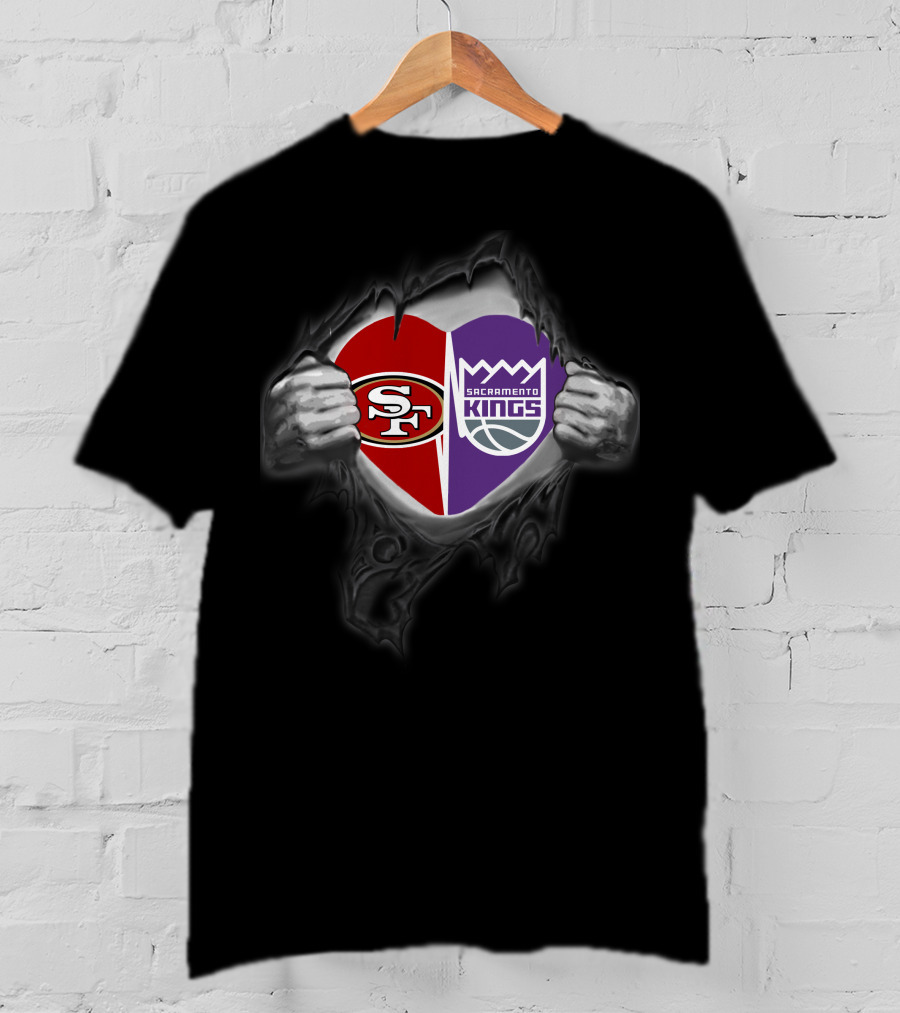 Sf 49ers Sacramento Kings Heart Logos Torn T-Shirt