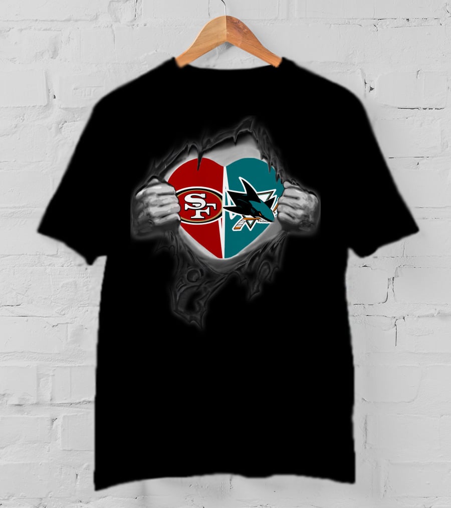 Sf 49ers San Jose Sharks Heart Symbol With Logos T-Shirt