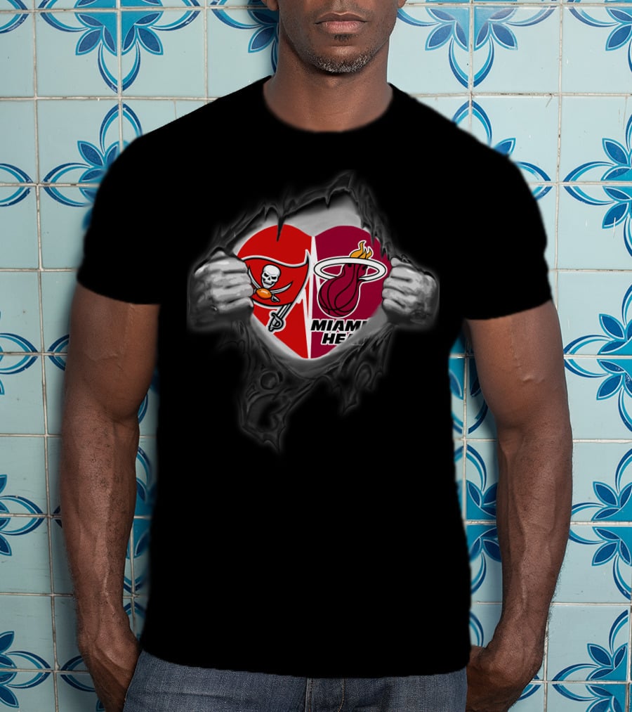 Tampa Bay Buccaneers Miami Heat Heart Logo Fusion T-Shirt