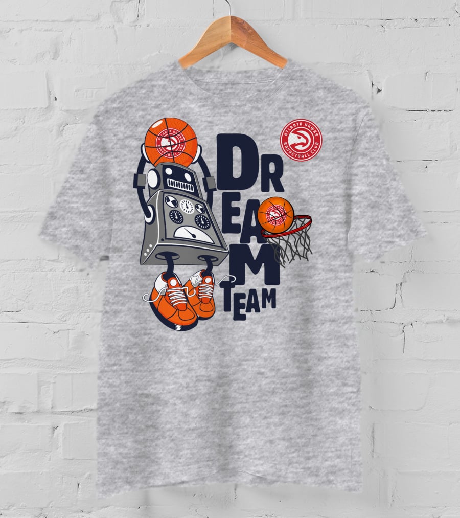 Atlanta Hawks Dream Team Basketball Club Robot And Hoop T-Shirt